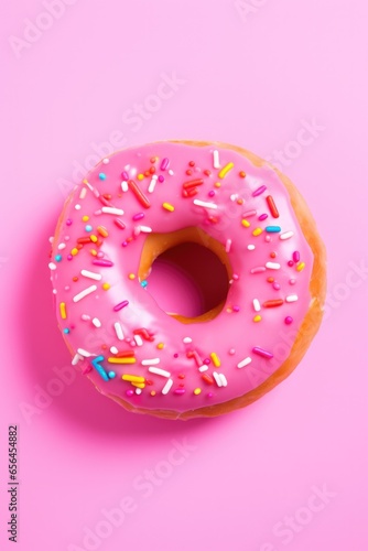Overhead view of glazed donut.