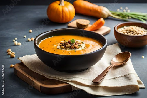 pumpkin soup with mushrooms and croutons