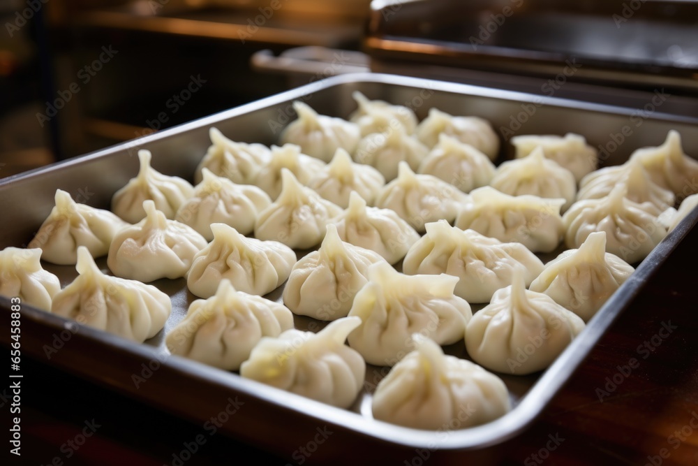 a tray full of freshly baked dumplings a tray full of freshly baked dumplings