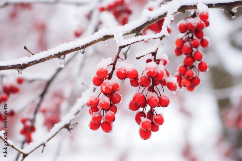frozen berries hanging from tree branches frozen berries hanging from tree branches