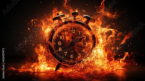 Burning alarm clock background. Time out or deadline concept. Big sale and hot discounts. Generative AI