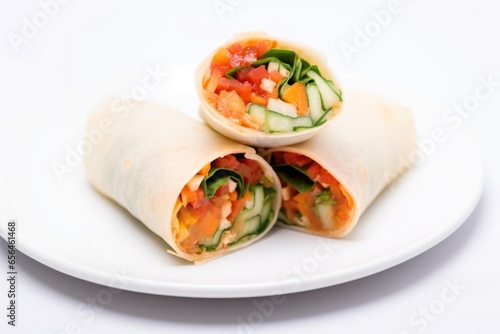 hand spring roll in half on a white table