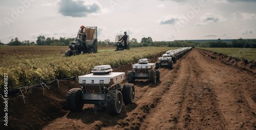 tractor working in the field, photo of robots tending a farm