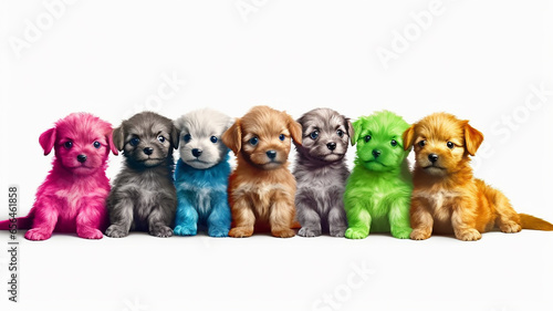 multicolored paint dogs. . spectrum, symbol of creativity, fantasy, isolated on a white background