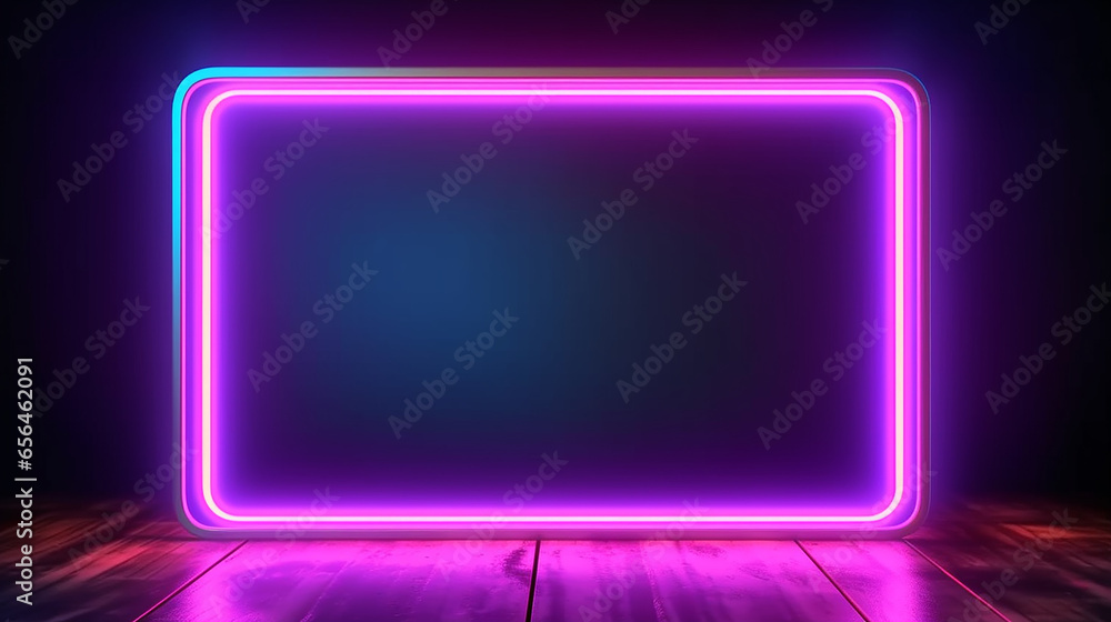 neon abstract luminous frame on black background. Generative AI neon abstract luminous frame on black background. Generative AI