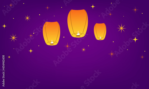 Background with floating sky lanterns and stars
