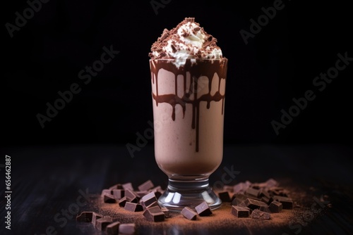 profile of a sundae glass filled with chocolate milkshake