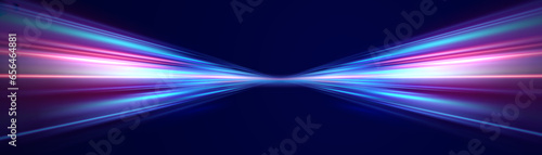 Abstract background of luminous lines. Neon lines. Laser rays. Abstract blue light lines on dark background. Futuristic technology style. Vector illustration road.