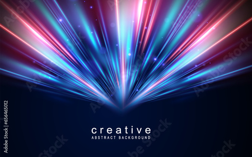 Abstract background of luminous lines. Neon lines. Laser rays. Abstract blue light lines on dark background. Futuristic technology style. Vector illustration road.