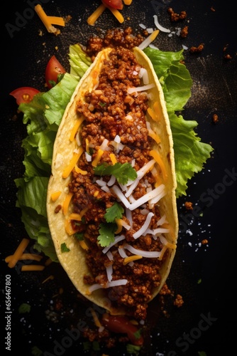 Close-up overhead view of Mexican cuisine - Taco.