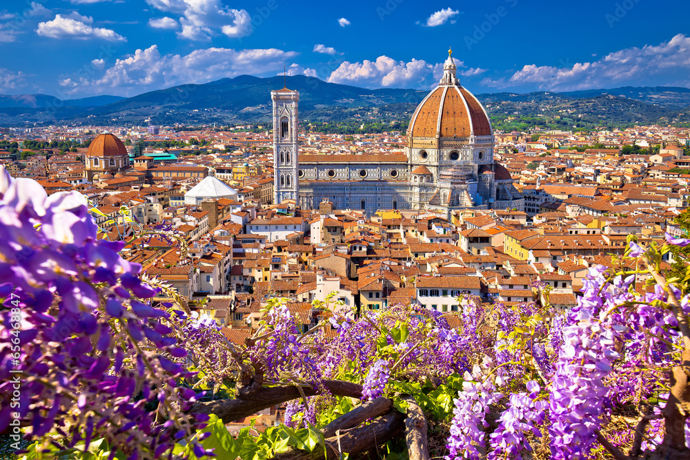 Florence rooftops and cathedral di Santa Maria del Fiore or Duomo view - obrazy, fototapety, plakaty 