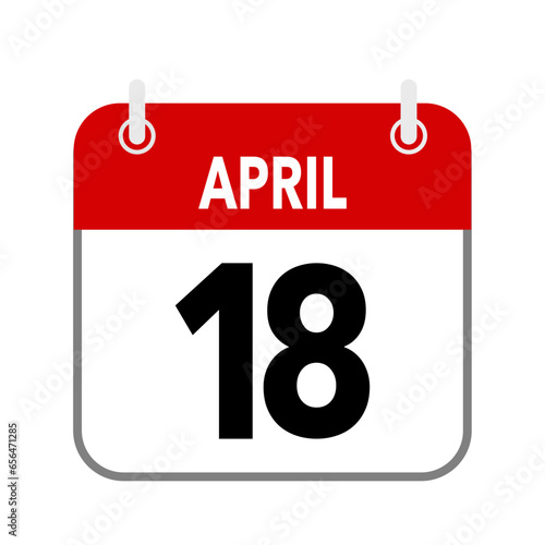18 April, calendar date icon on white background.