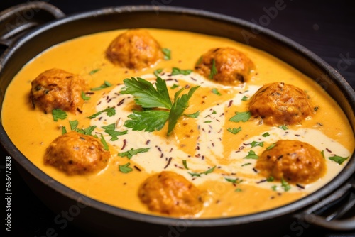 detailed view of creamy malai kofta curry