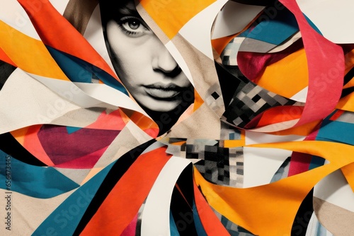 Abstract face portrait as a cubism art. Concept of creative shapes graphics with textured geometric shapes. Geometric face. Generative AI.	
