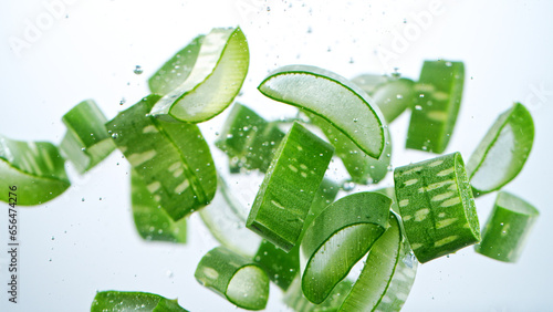 Aloe vera slices under wate...