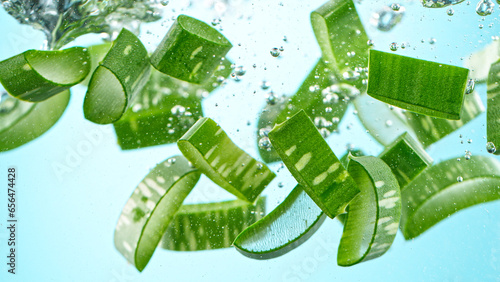 Aloe vera slices under wate...