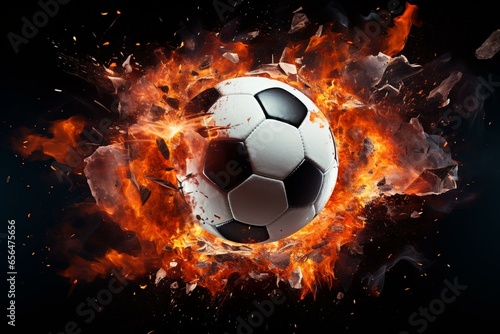 Soccer ball exploding. Generative AI