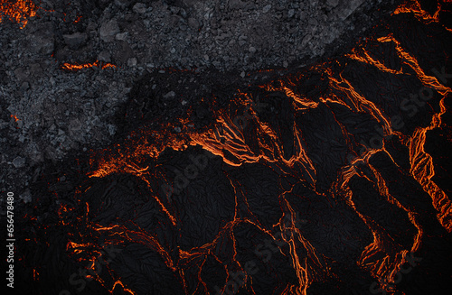Fotografie Aerial view of the texture of a solidifying lava field, close-up