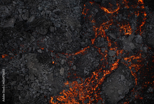 Papier peint Aerial view of the texture of a solidifying lava field, close-up