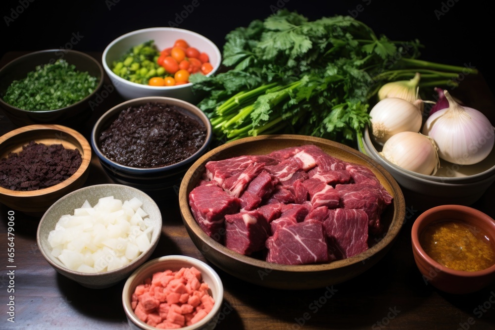 array of ingredients for feijoada displayed individually array of ingredients for feijoada displayed individually