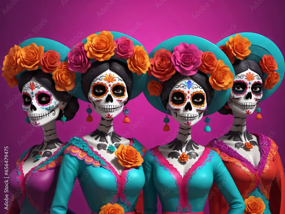 Three Women In Day Of The Dead Costumes Three Women In Day Of The Dead Costumes