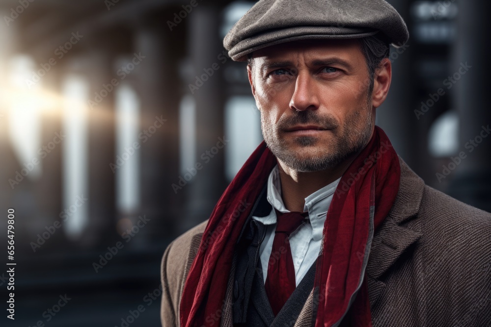 A man wearing a hat and a scarf. This image can be used to depict winter fashion or to illustrate cold weather. A man wearing a hat and a scarf. This image can be used to depict winter fashion or to illustrate cold weather.