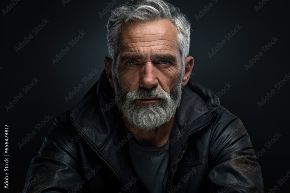 A picture of a man with a beard wearing a leather jacket. This versatile image can be used to portray a rugged look or to represent a fashionable style. A picture of a man with a beard wearing a leather jacket. This versatile image can be used to portray a rugged look or to represent a fashionable style.