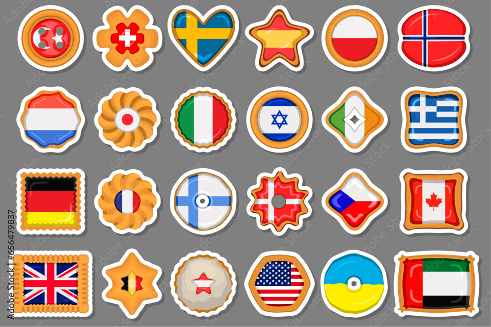 Set homemade cookie with flag country world in tasty biscuit Set homemade cookie with flag country world in tasty biscuit