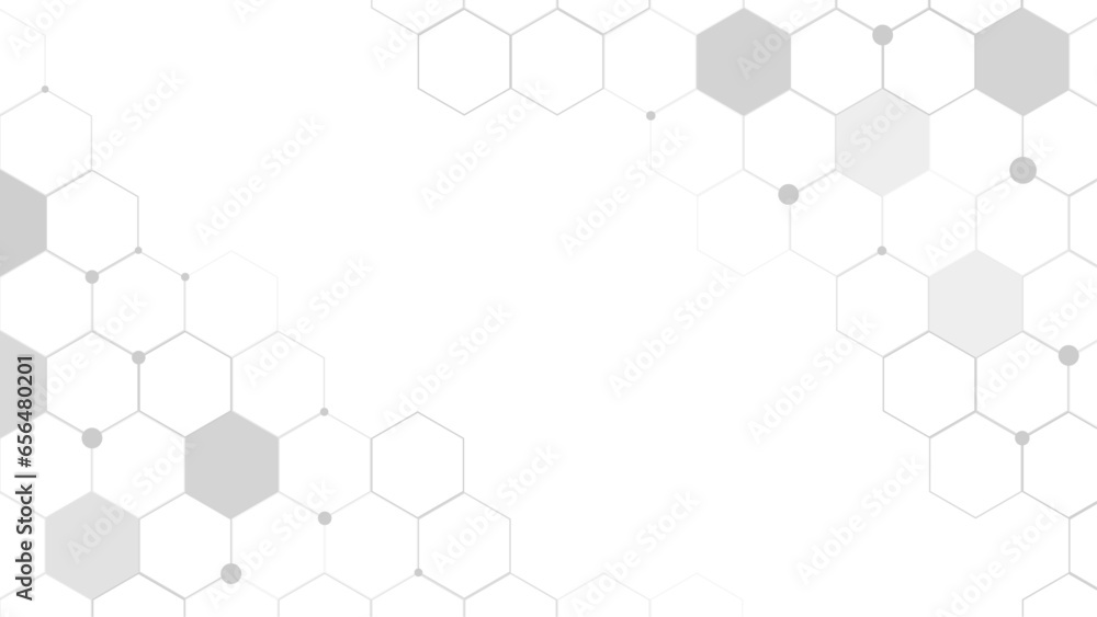 Geometric grey background. Vector banner design with hexagons. Medical, science and technology concept. Hexagon Monochrome simple pattern, seamless vector background.