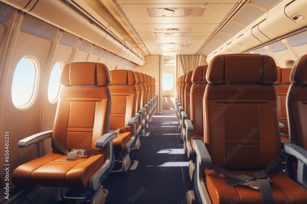A row of seats in an airplane with windows. This picture is perfect for travel or aviation-related projects.