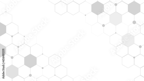 Geometric grey background. Vector banner design with hexagons. Medical, science and technology concept. Hexagon Monochrome simple pattern, seamless vector background.