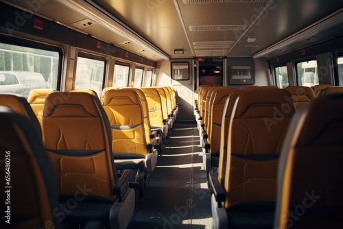 A row of yellow seats on a bus. Perfect for transportation-related projects.