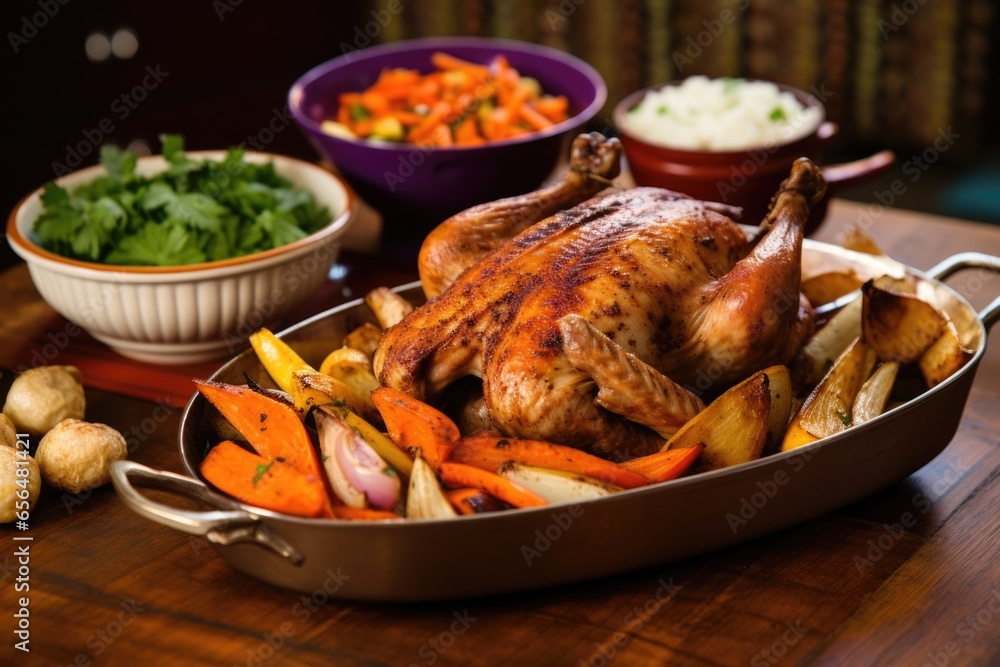 marinated turkey served with roasted vegetables marinated turkey served with roasted vegetables