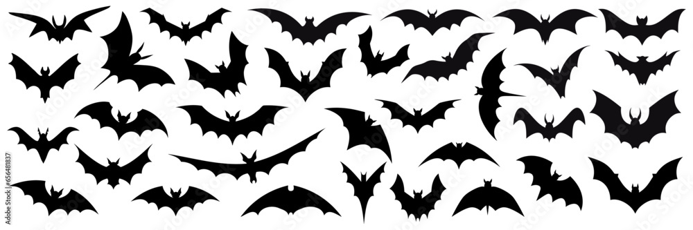Black silhouettes of bats isolated. Vector illustration - obrazy, fototapety, plakaty 