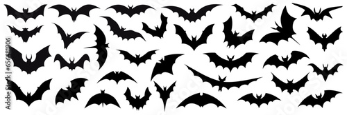 Black set silhouettes of bats isolated. Vector illustration