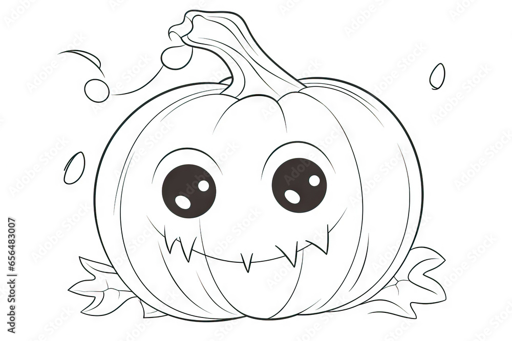 Coloring sheet of funny Halloween Jack o lantern pumpkin, with black strokes and white background. Image created with AI software Coloring sheet of funny Halloween Jack o lantern pumpkin, with black strokes and white background. Image created with AI software