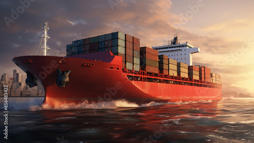 Cargo ship sailing at ocean, Global business logistics and transportation international container ship in the ocean freight transportation