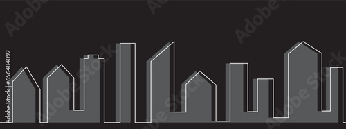 Urban skyline seamless border. Architecture silhouette line art. Vector illustration.