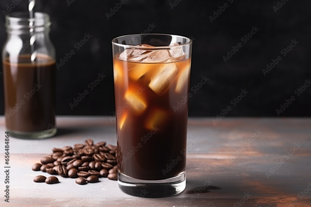 glass bottle of cold brew coffee with a straw glass bottle of cold brew coffee with a straw