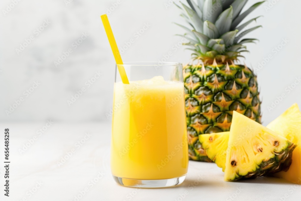 glass of fresh pineapple juice with a reusable straw glass of fresh pineapple juice with a reusable straw