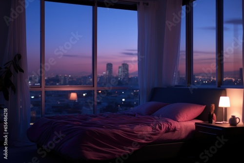 bedroom with twilight colored ambient light