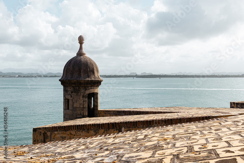 San juan el morro fortress vigilance tower with a view to the sea in puerto rico north coast