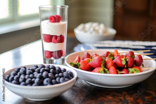 berry skewers paired with a bowl of yogurt
