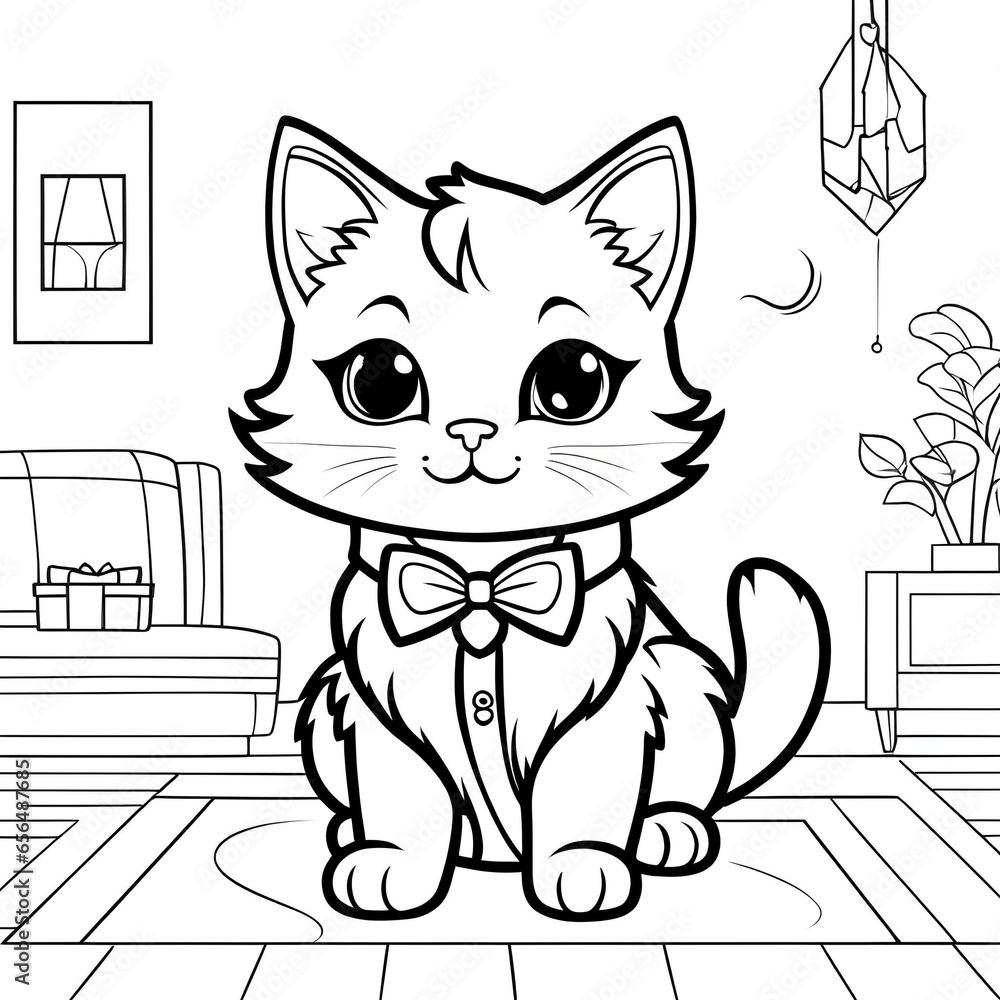 sketch drawing of kitten | illustration of a kitten | coloring book