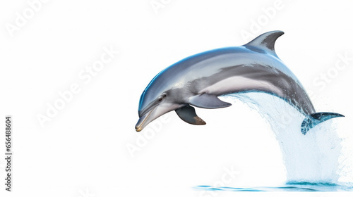 Beautiful dolphins swimming and jumping  Marine animals in natural habitats  Atlantic Bottlenose Dolphins  and deep ocean waters on a white background