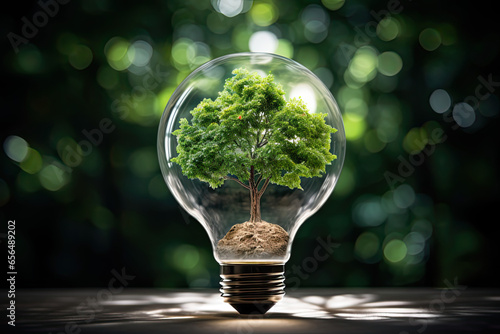 A Green Tree Inside a Light Bulb: Green Energy, Environment, Eco-Friendly, Innovation, Environmental Awareness