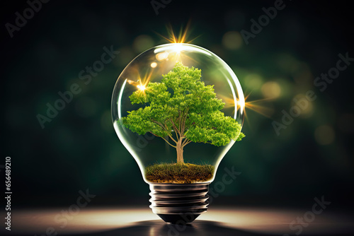 A Green Tree Inside a Light Bulb: Green Energy, Environment, Sustainability, Innovation, Environmental Awareness