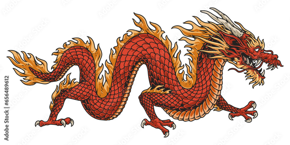 Obraz premium Fierce eastern dragon emblem colorful