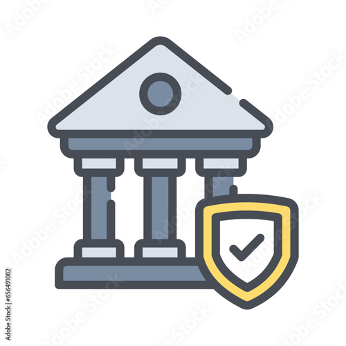Bank building with shield, secure banking, financial security, security concept
