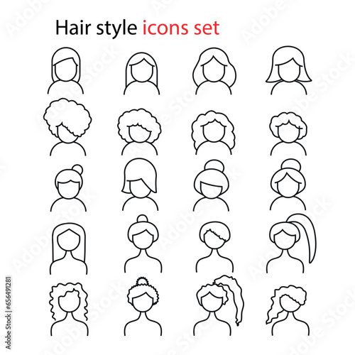 Female Hair  line icons, Pixel perfect of female Hair line icons, Set of simple hair style line icons.